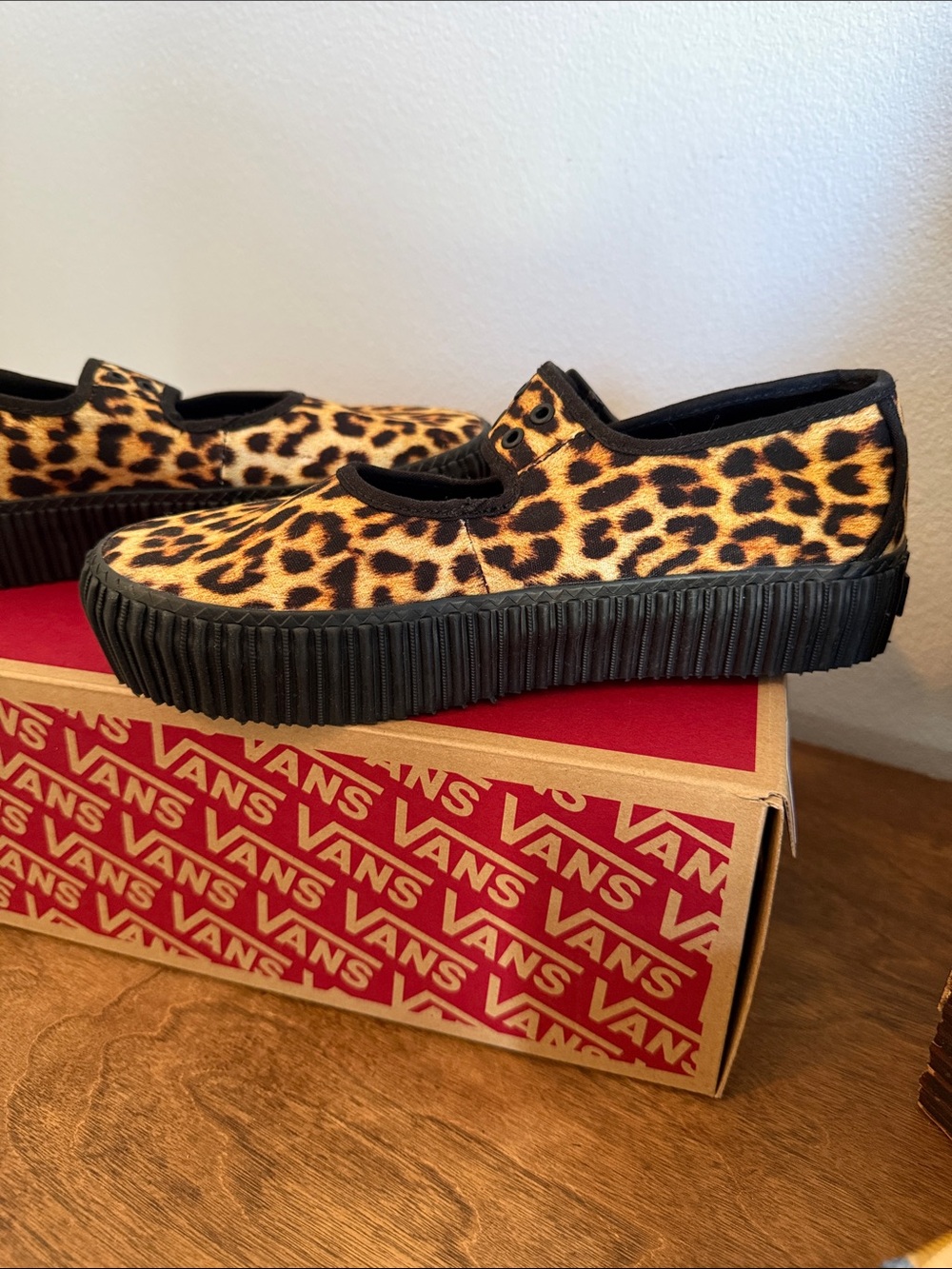 Vans women’s Leopard Print Slip-On Platform - Black and Gold Tones